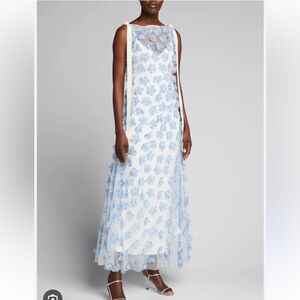 ISO Rachel Gilbert Floral Applique Draped Tie Tulle Gown